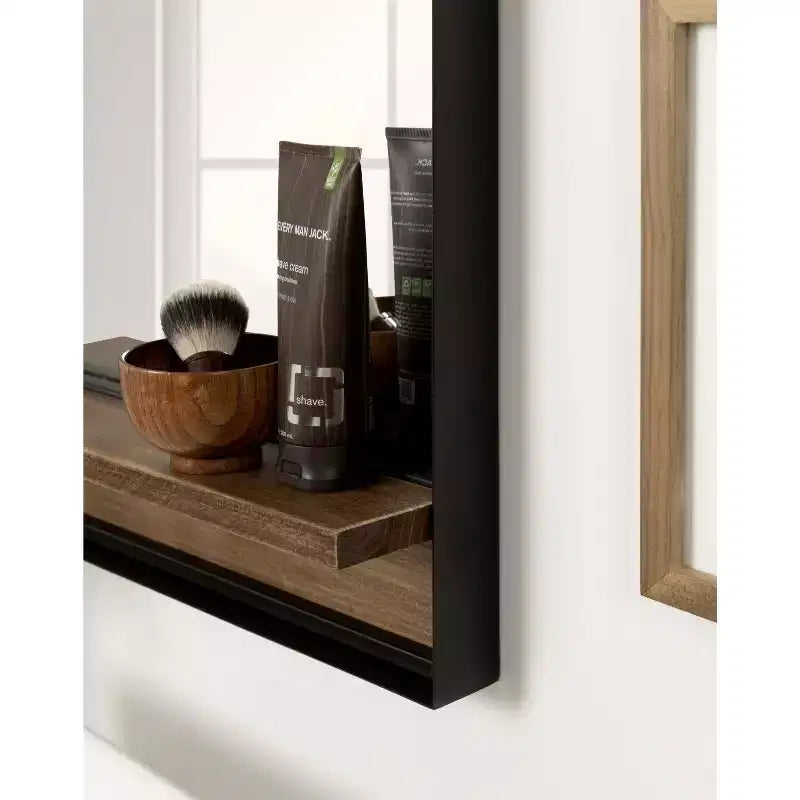 Miroir rectangulaire avec étagère, 20x34, Marron rustique