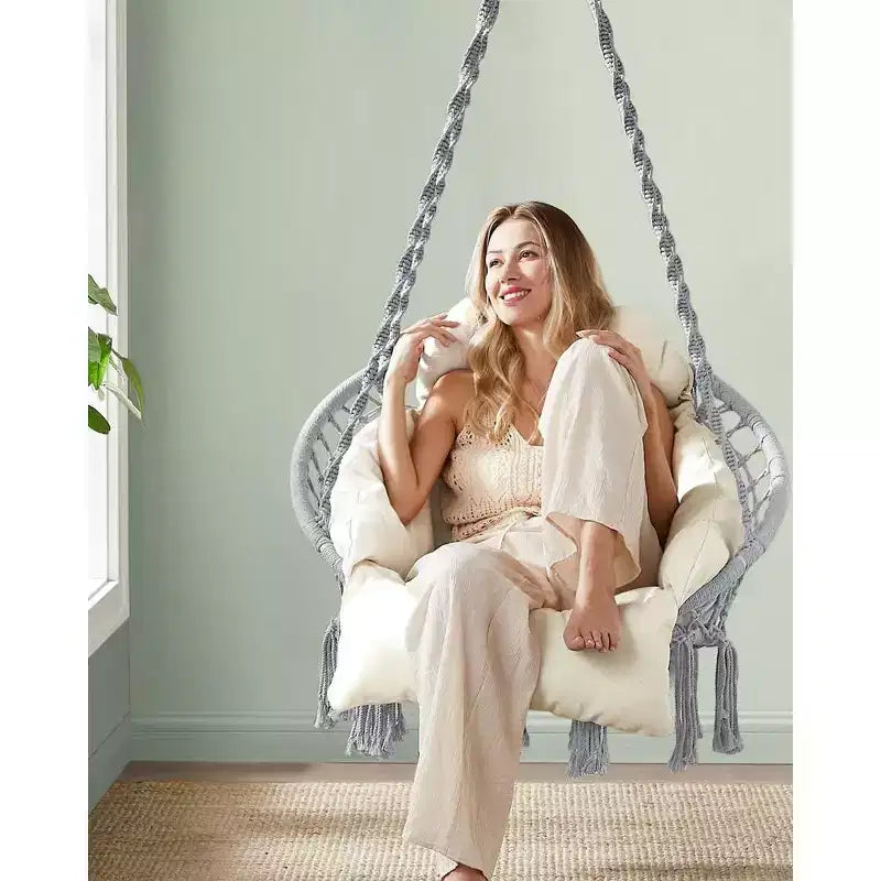 Chaise hamac suspendue avec grand coussin épais, chaise balançoire bohème