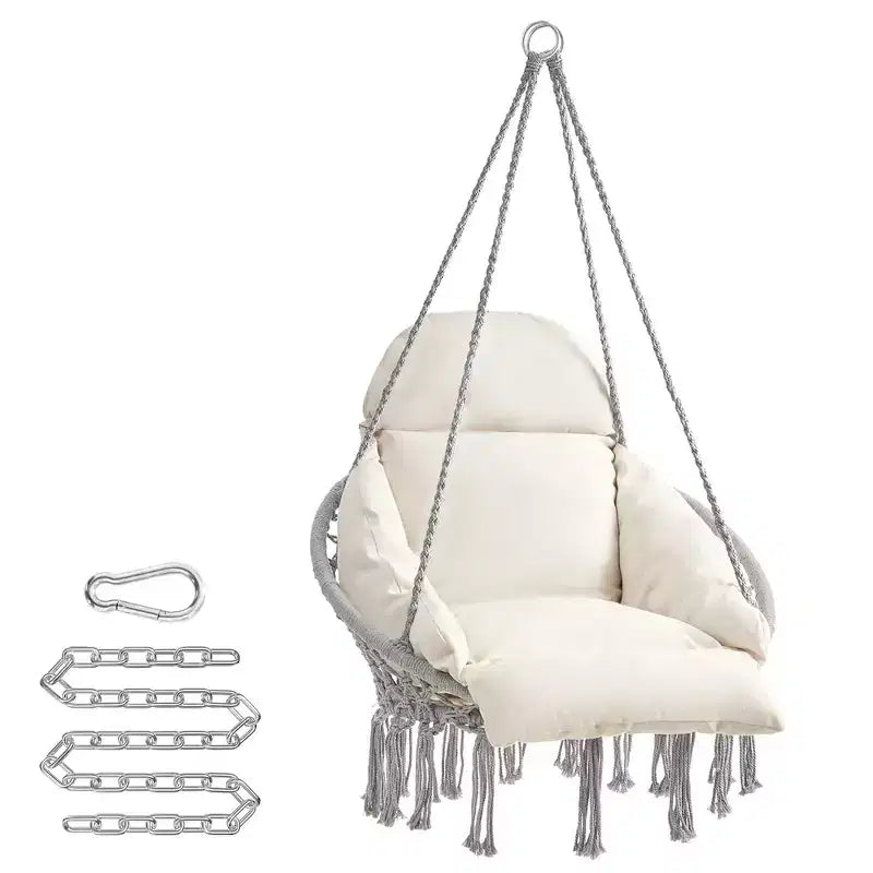 Chaise hamac suspendue avec grand coussin épais, chaise balançoire bohème