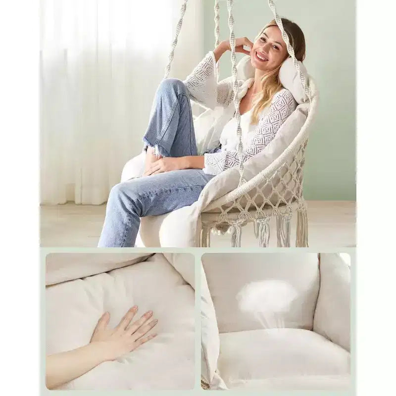 Chaise hamac suspendue avec grand coussin épais, chaise balançoire bohème