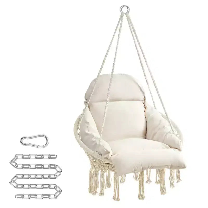 Chaise hamac suspendue avec grand coussin épais, chaise balançoire bohème