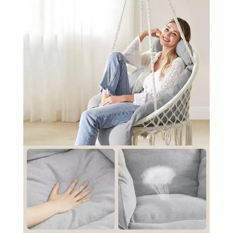 Chaise hamac suspendue avec grand coussin épais, chaise balançoire bohème
