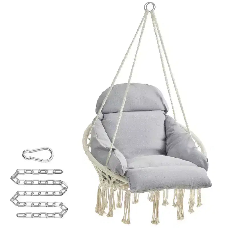 Chaise hamac suspendue avec grand coussin épais, chaise balançoire bohème