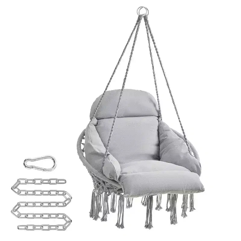 Chaise hamac suspendue avec grand coussin épais, chaise balançoire bohème