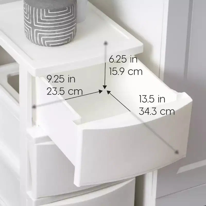 Meuble de rangement en plastique à 3 tiroirs, blanc