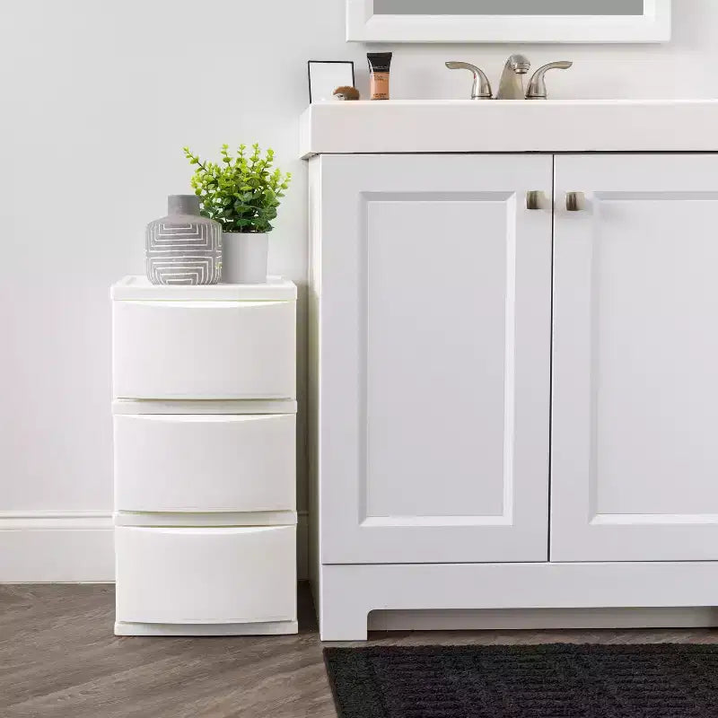 Meuble de rangement en plastique à 3 tiroirs, blanc