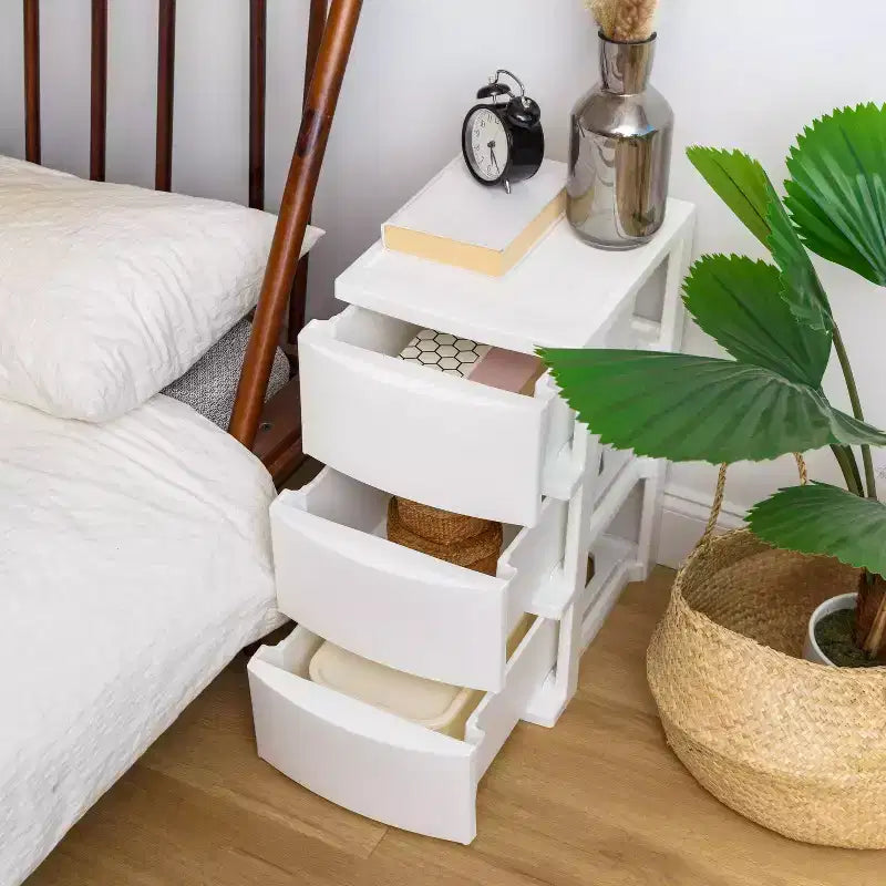 Meuble de rangement en plastique à 3 tiroirs, blanc