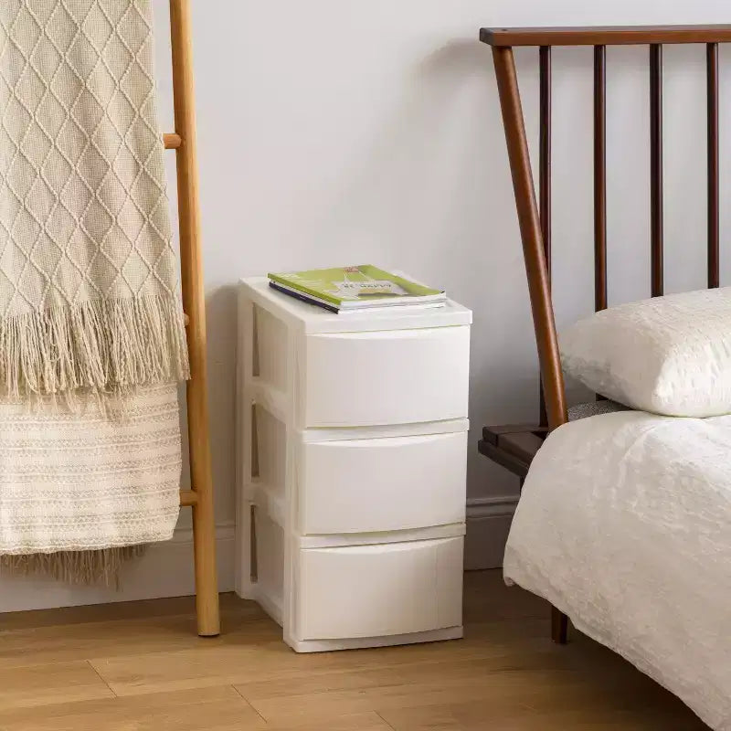 Meuble de rangement en plastique à 3 tiroirs, blanc