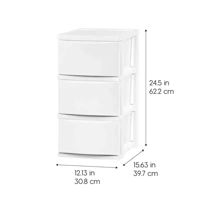 Meuble de rangement en plastique à 3 tiroirs, blanc