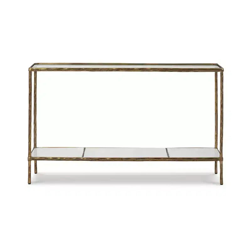 Console en laiton antique, avec plateau en verre et étagère en marbre