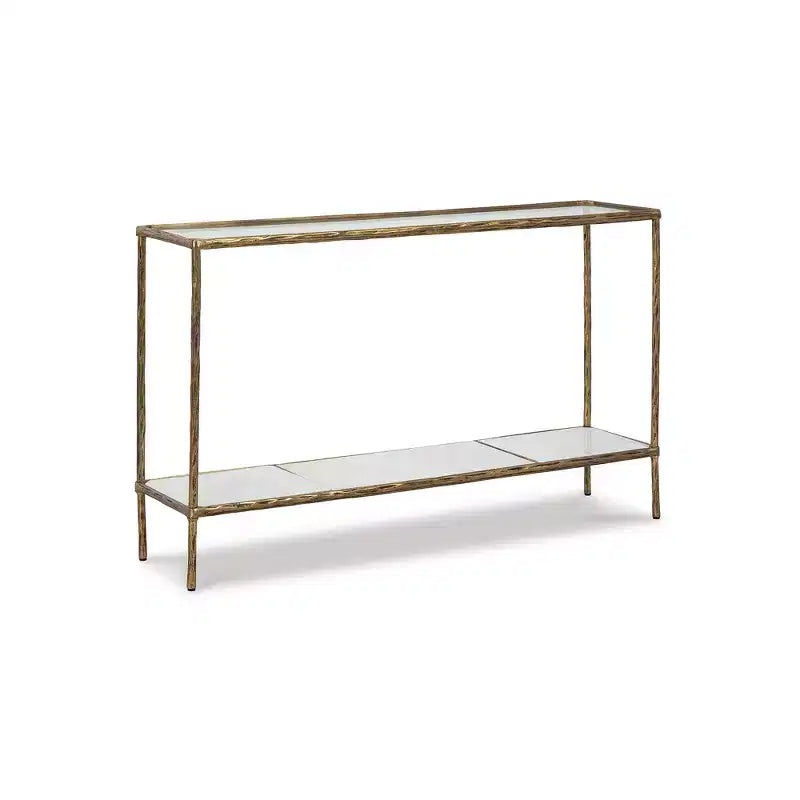 Console en laiton antique, avec plateau en verre et étagère en marbre