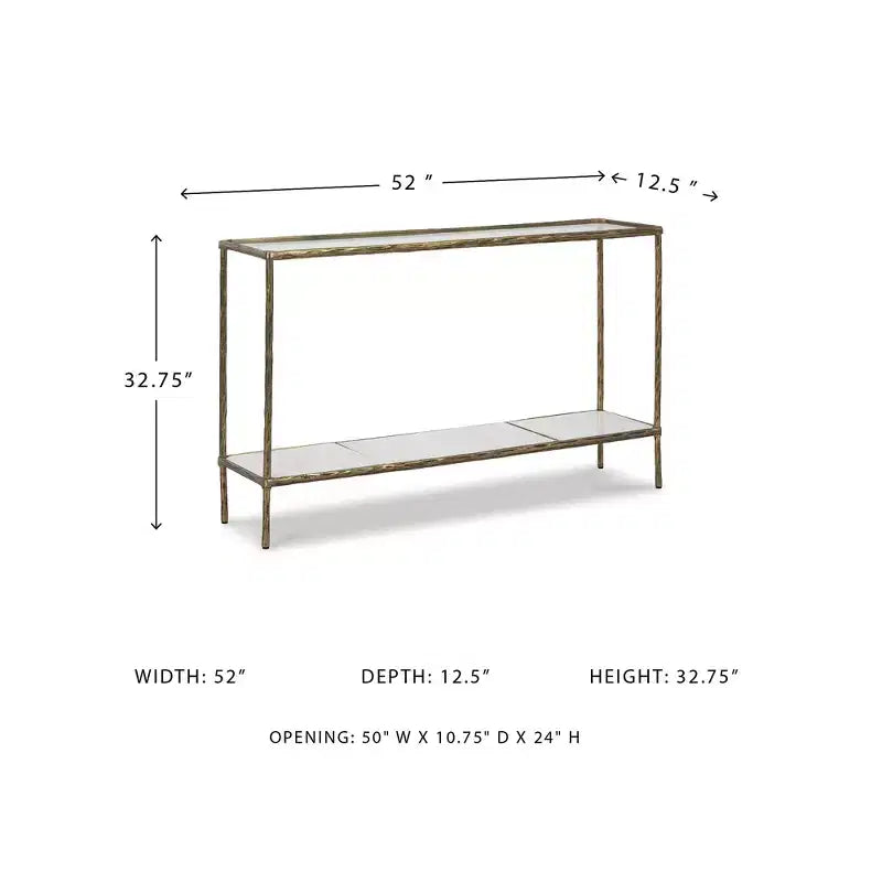 Console en laiton antique, avec plateau en verre et étagère en marbre
