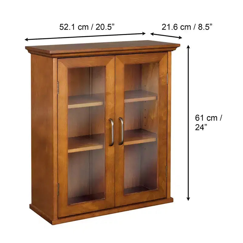 Armoire de rangement murale à 2 portes avec étagères réglables, poignées en laiton antique