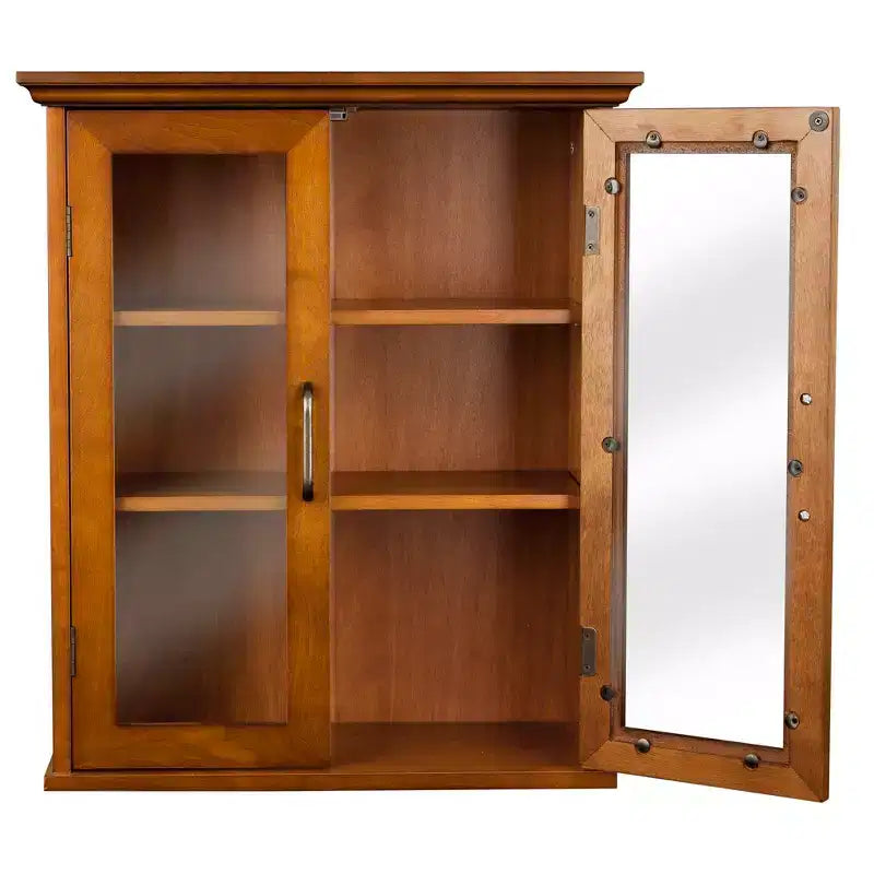 Armoire de rangement murale à 2 portes avec étagères réglables, poignées en laiton antique