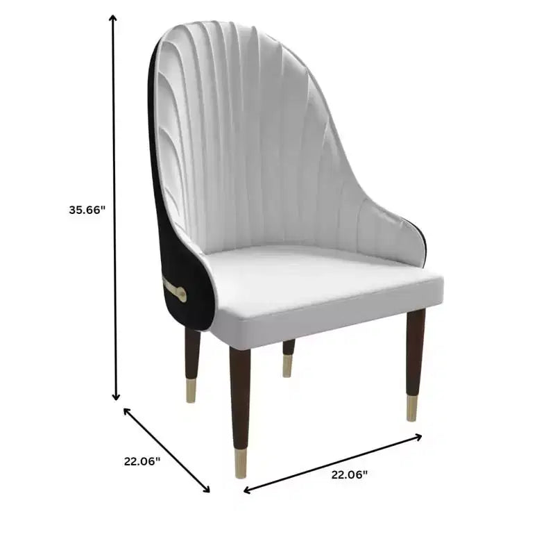 Chaise de salle à manger à dossier haut, en cuir végétalien avec dossier ondulé et accents dorés