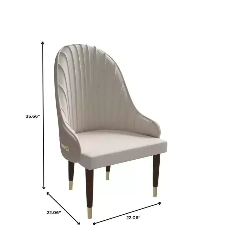 Chaise de salle à manger à dossier haut, en cuir végétalien avec dossier ondulé et accents dorés