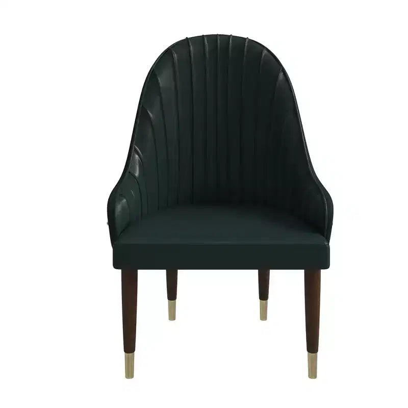 Chaise de salle à manger à dossier haut, en cuir végétalien avec dossier ondulé et accents dorés