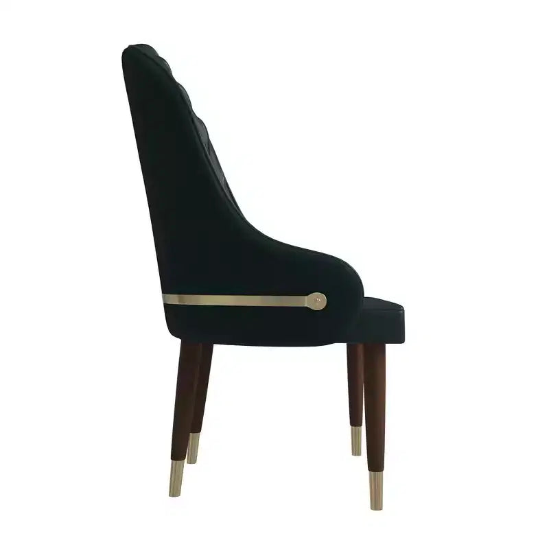 Chaise de salle à manger à dossier haut, en cuir végétalien avec dossier ondulé et accents dorés