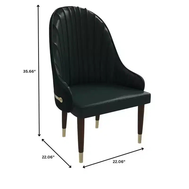 Chaise de salle à manger à dossier haut, en cuir végétalien avec dossier ondulé et accents dorés
