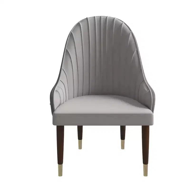 Chaise de salle à manger à dossier haut, en cuir végétalien avec dossier ondulé et accents dorés