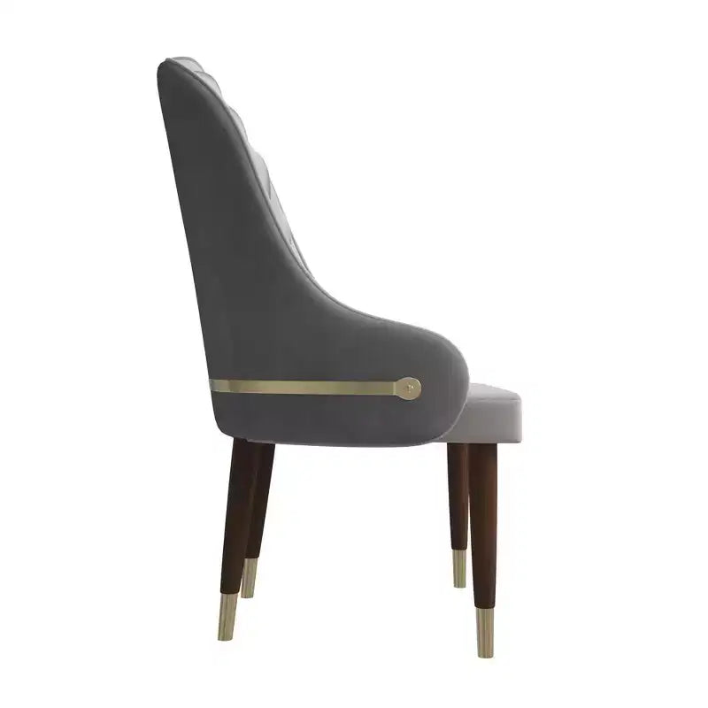 Chaise de salle à manger à dossier haut, en cuir végétalien avec dossier ondulé et accents dorés
