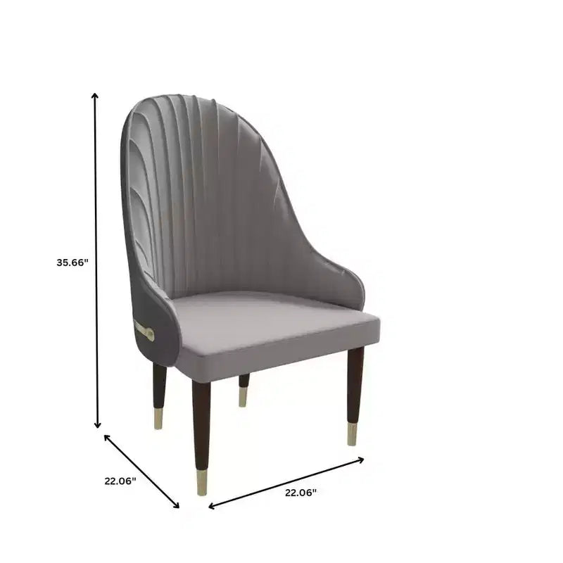 Chaise de salle à manger à dossier haut, en cuir végétalien avec dossier ondulé et accents dorés