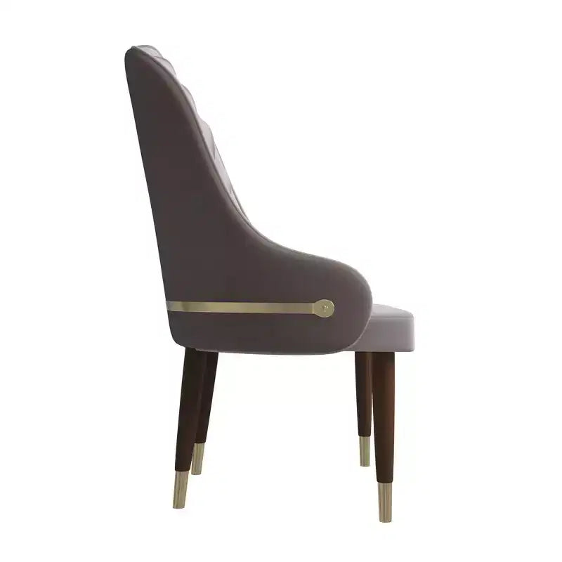Chaise de salle à manger à dossier haut, en cuir végétalien avec dossier ondulé et accents dorés