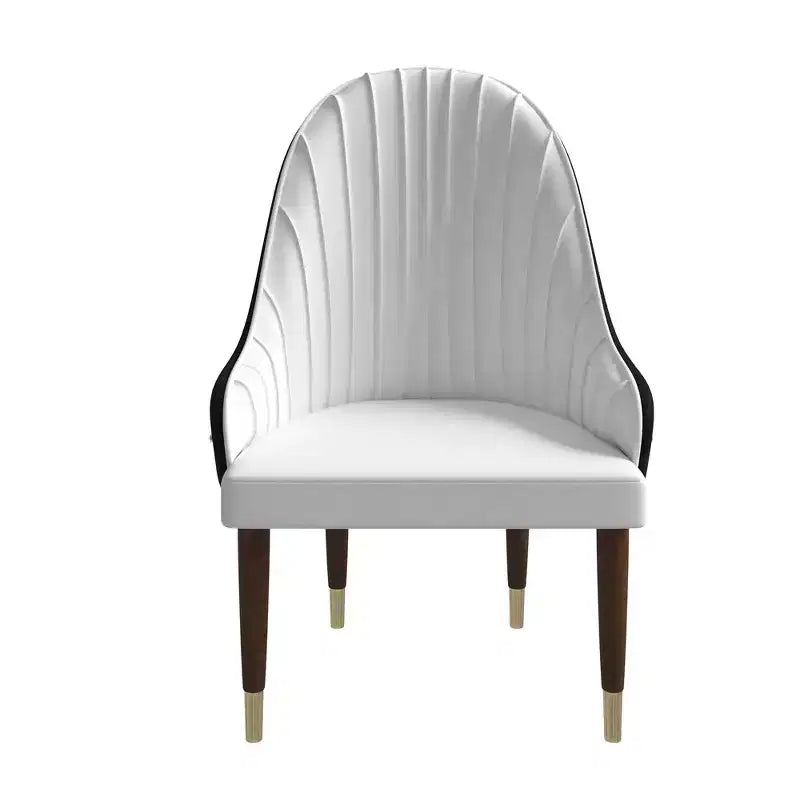 Chaise de salle à manger à dossier haut, en cuir végétalien avec dossier ondulé et accents dorés