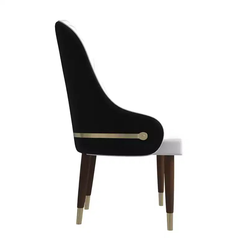Chaise de salle à manger à dossier haut, en cuir végétalien avec dossier ondulé et accents dorés