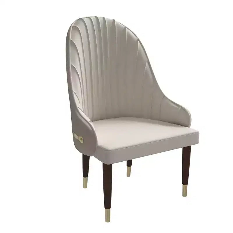 Chaise de salle à manger à dossier haut, en cuir végétalien avec dossier ondulé et accents dorés