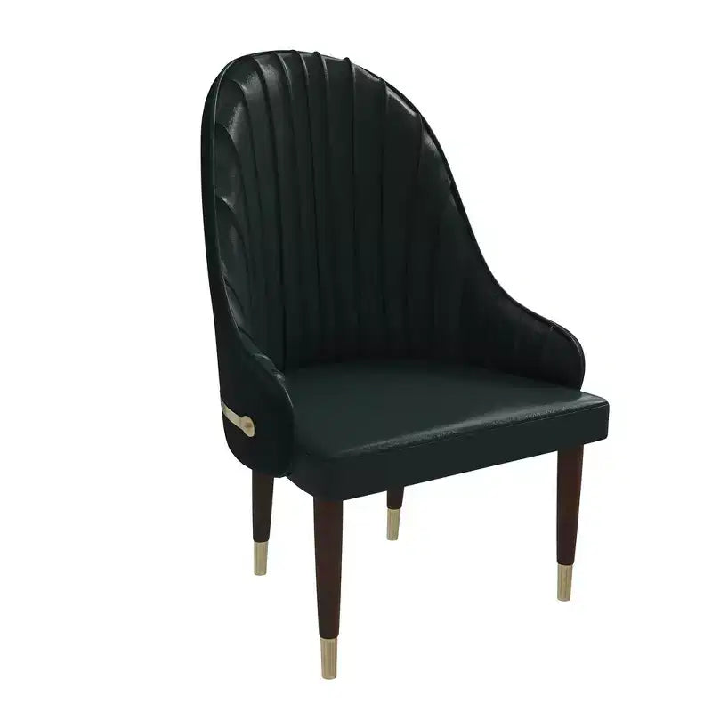 Chaise de salle à manger à dossier haut, en cuir végétalien avec dossier ondulé et accents dorés