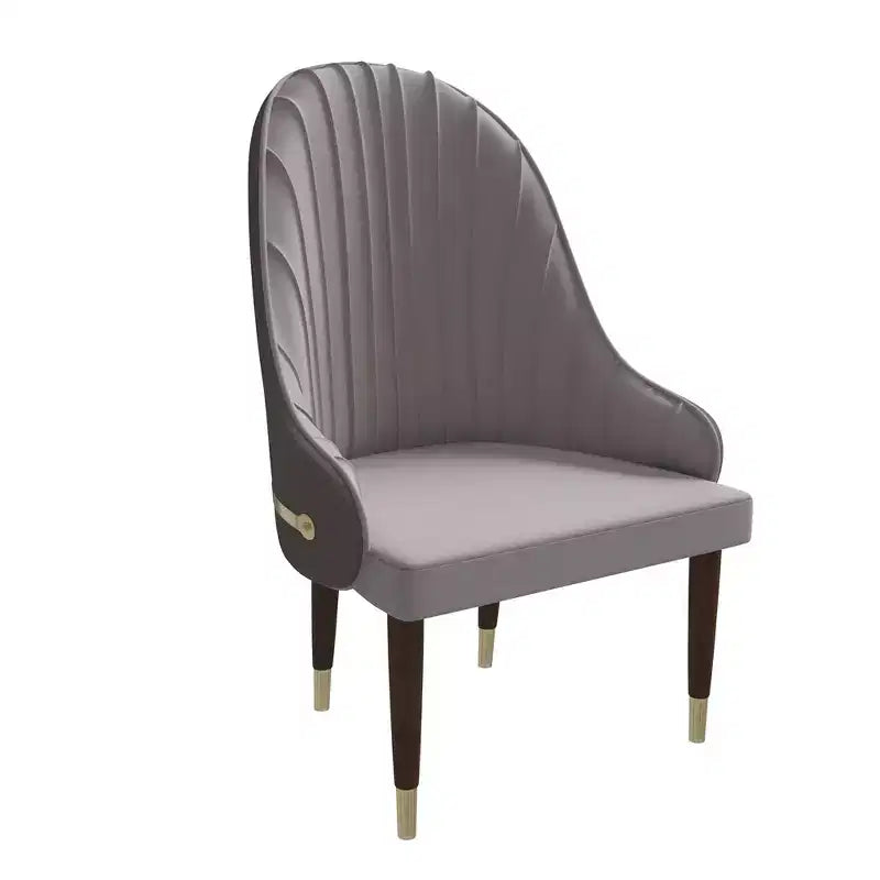 Chaise de salle à manger à dossier haut, en cuir végétalien avec dossier ondulé et accents dorés