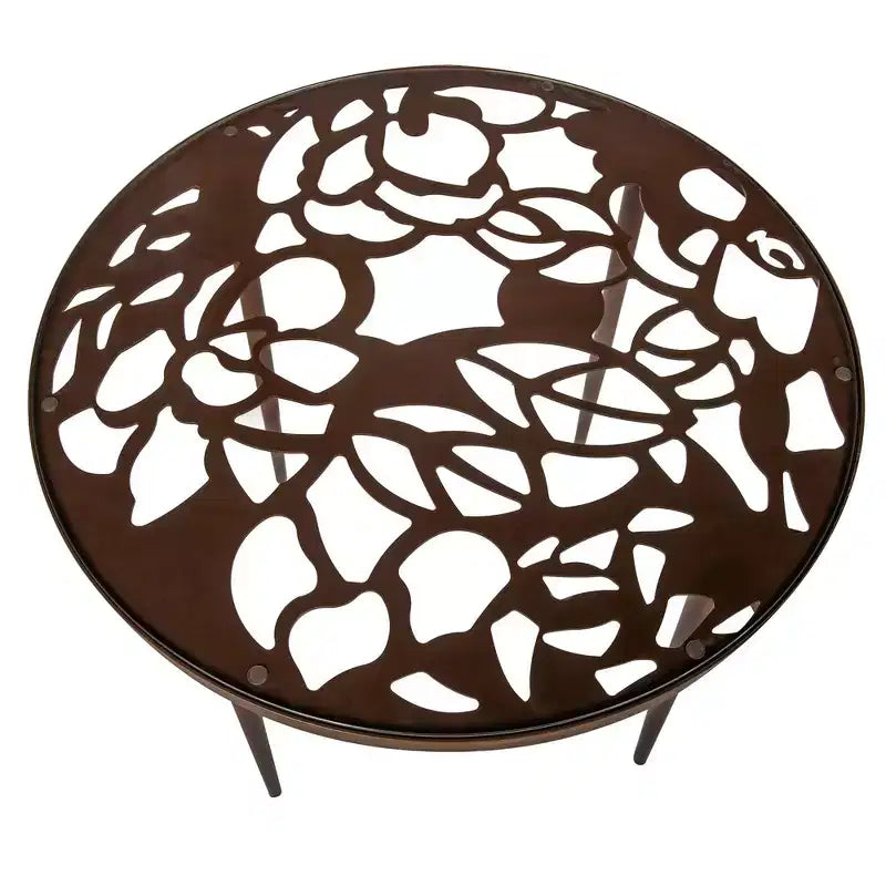 Table de salle à manger moderne 31 po style bistrot, base en aluminium motif arbre, plateau en verre trempé