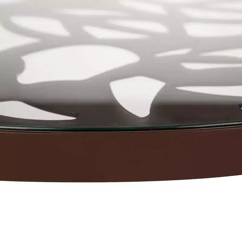 Table de salle à manger moderne 31 po style bistrot, base en aluminium motif arbre, plateau en verre trempé