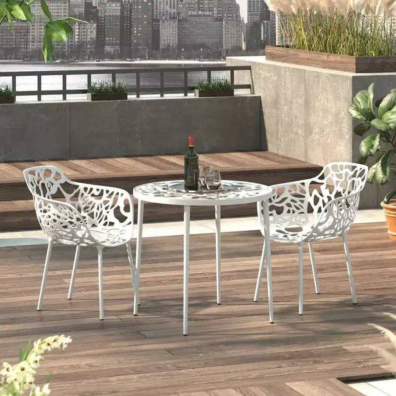Table de salle à manger moderne 31 po style bistrot, base en aluminium motif arbre, plateau en verre trempé