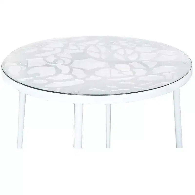 Table de salle à manger moderne 31 po style bistrot, base en aluminium motif arbre, plateau en verre trempé