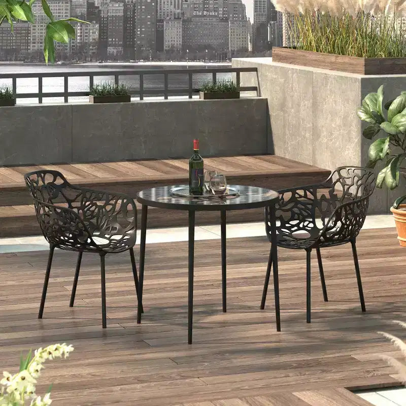Table de salle à manger moderne 31 po style bistrot, base en aluminium motif arbre, plateau en verre trempé