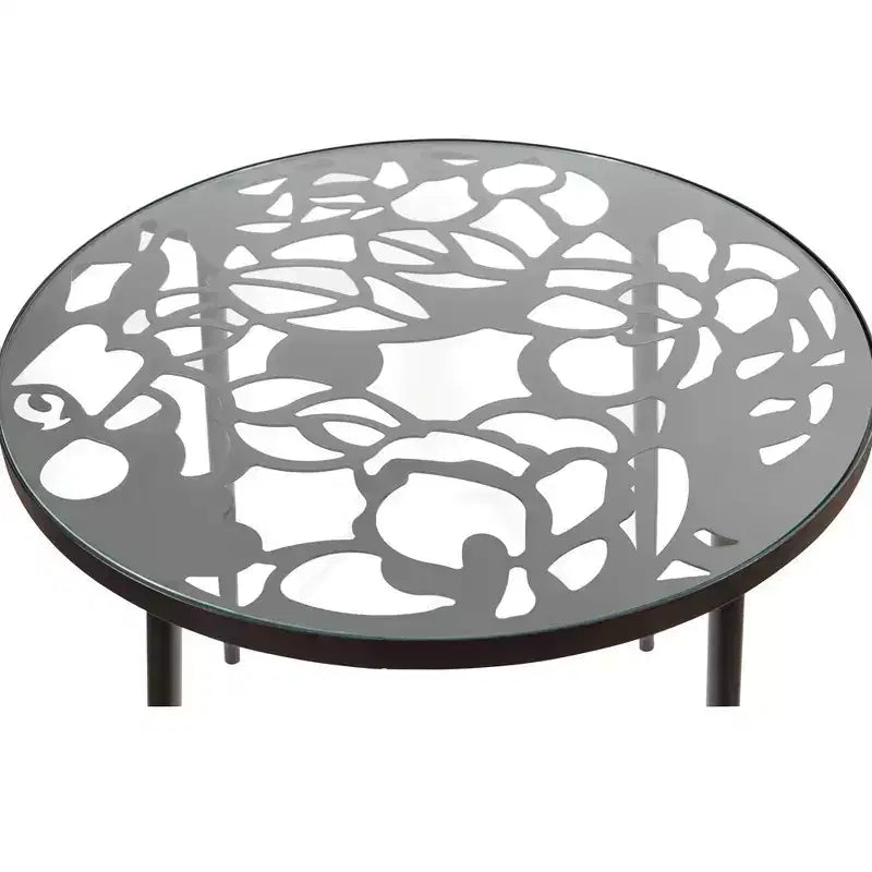 Table de salle à manger moderne 31 po style bistrot, base en aluminium motif arbre, plateau en verre trempé