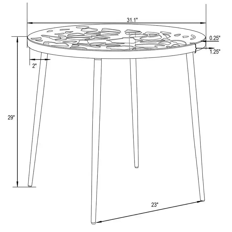 Table de salle à manger moderne 31 po style bistrot, base en aluminium motif arbre, plateau en verre trempé