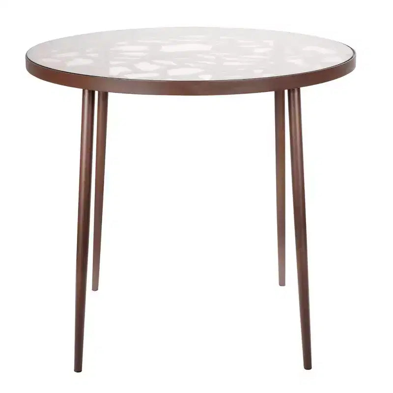 Table de salle à manger moderne 31 po style bistrot, base en aluminium motif arbre, plateau en verre trempé