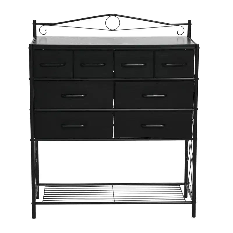 Commode de style victorien à 8 tiroirs avec étagère à chaussures inférieure, noire