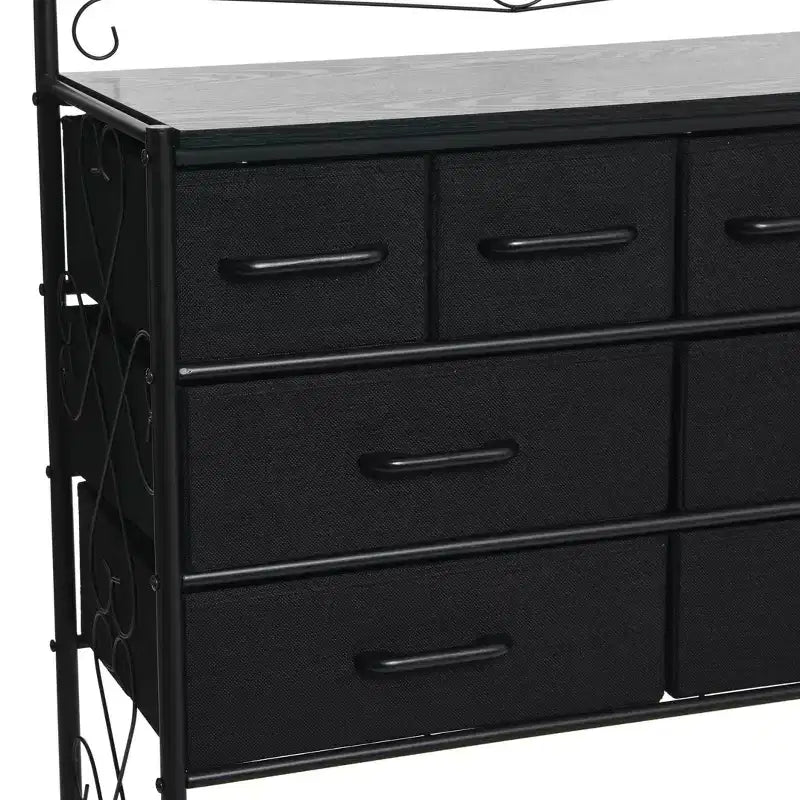 Commode de style victorien à 8 tiroirs avec étagère à chaussures inférieure, noire