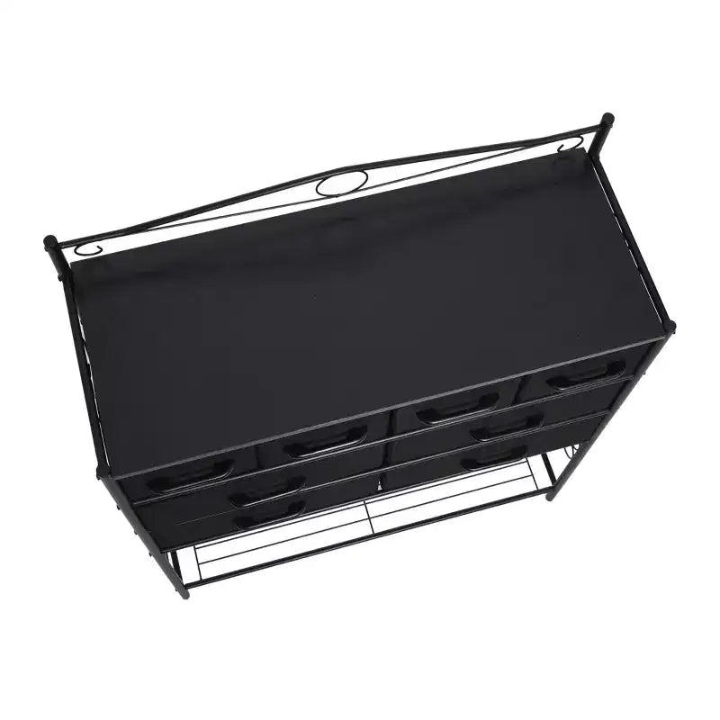 Commode de style victorien à 8 tiroirs avec étagère à chaussures inférieure, noire