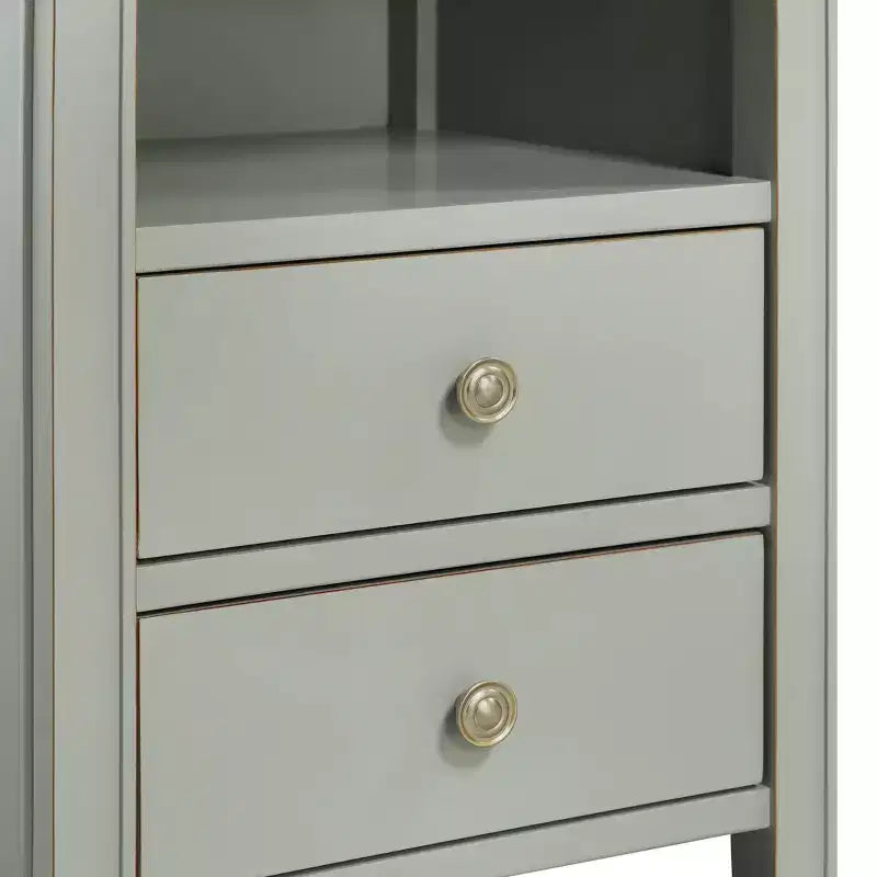 Table de chevet avec 2 tiroirs de rangement et étagère ouverte, Gris