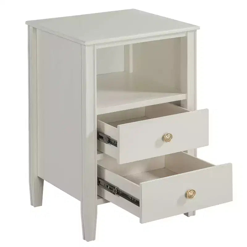 Table de chevet avec 2 tiroirs de rangement et étagère ouverte, Gris