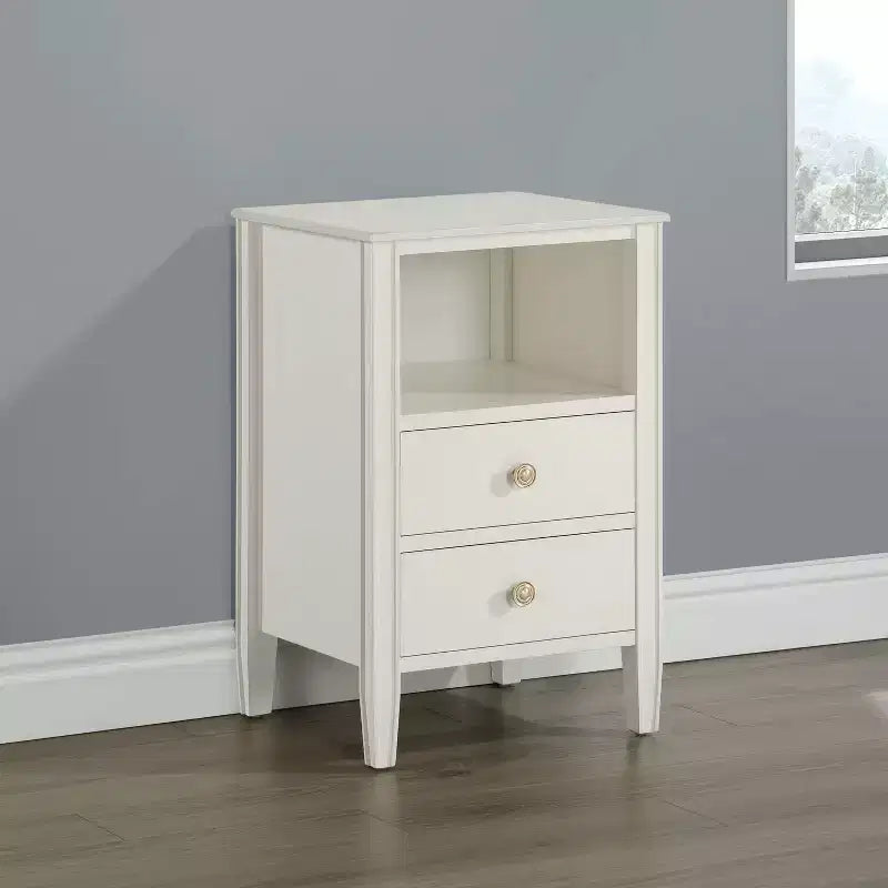 Table de chevet avec 2 tiroirs de rangement et étagère ouverte, Gris