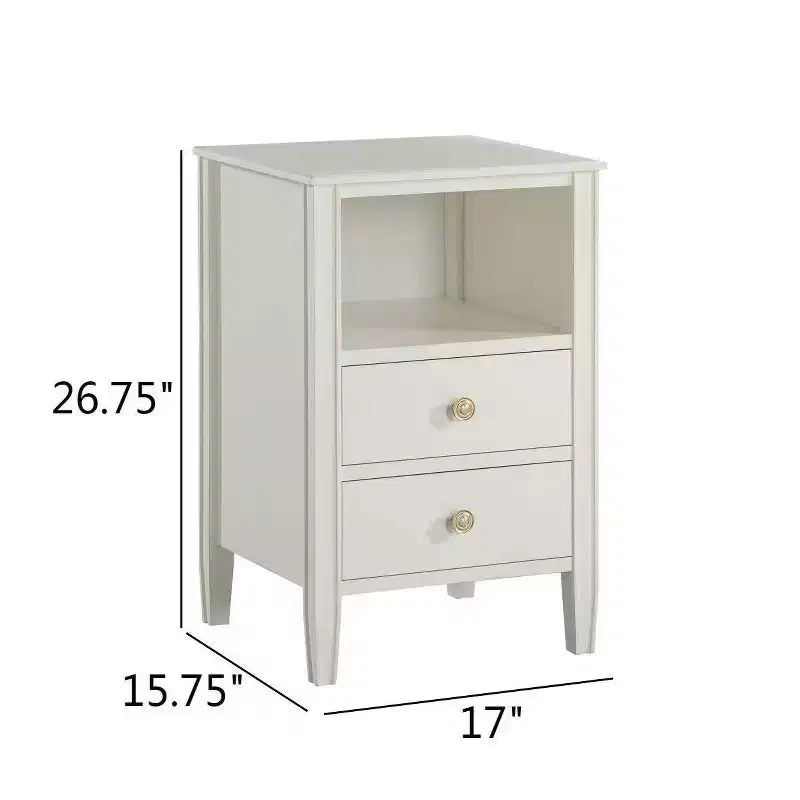 Table de chevet avec 2 tiroirs de rangement et étagère ouverte, Gris