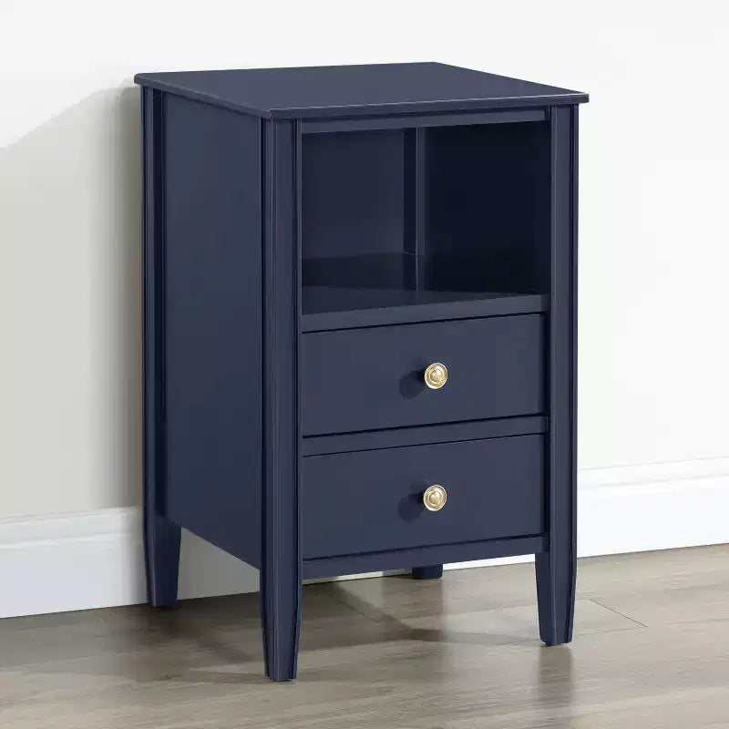 Table de chevet avec 2 tiroirs de rangement et étagère ouverte, Gris