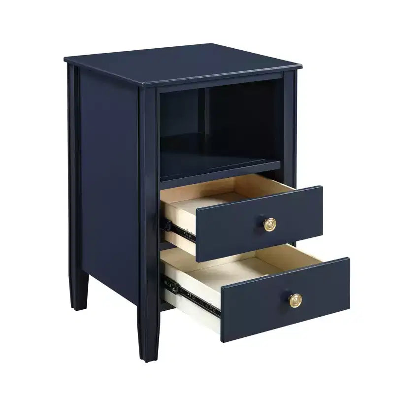 Table de chevet avec 2 tiroirs de rangement et étagère ouverte, Gris
