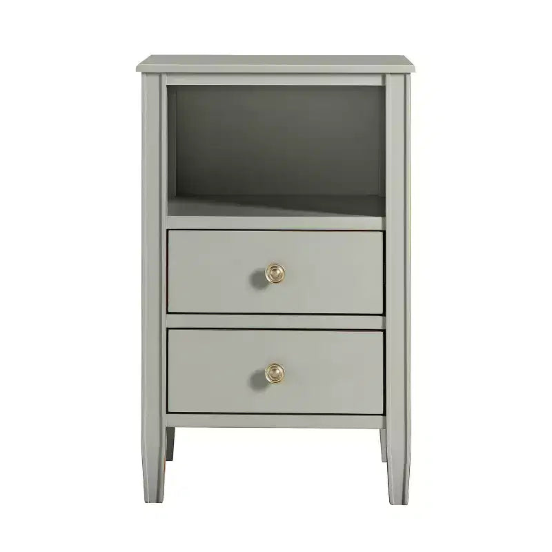 Table de chevet avec 2 tiroirs de rangement et étagère ouverte, Gris